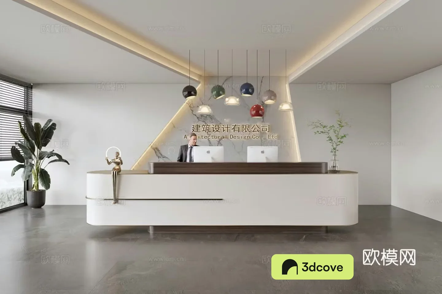 Modern company front desk reception area