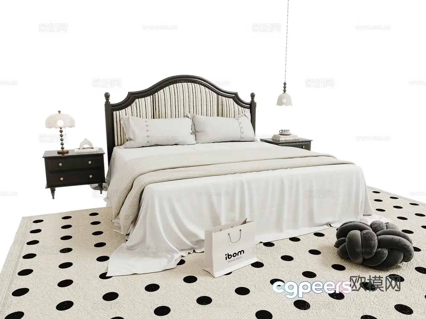Retro style double bed 3d model