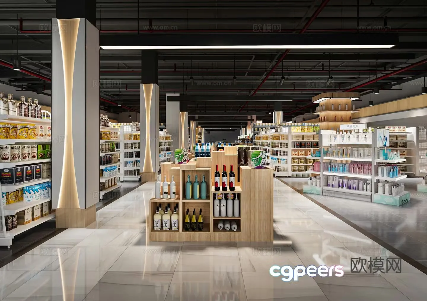 Modern industrial style supermarket 3D model