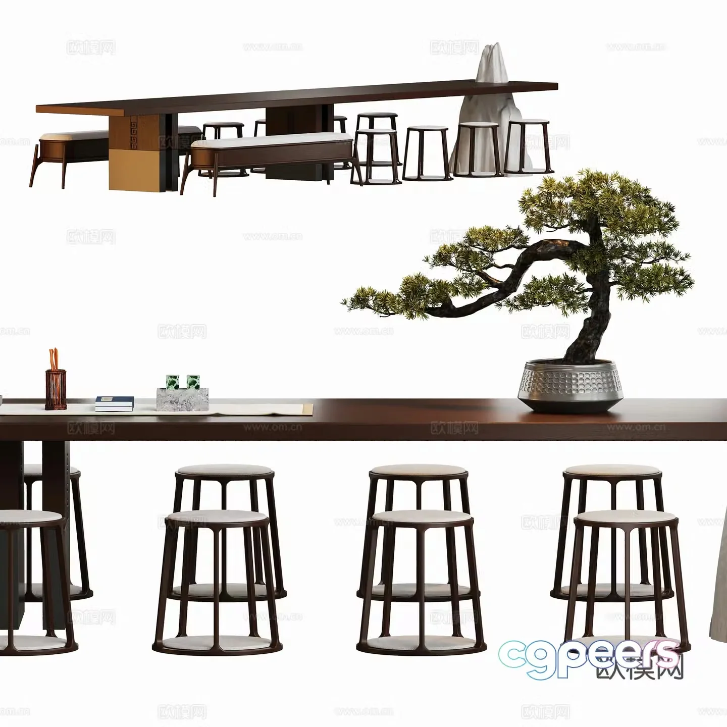 Modern large table tea table and chair combination 3D model