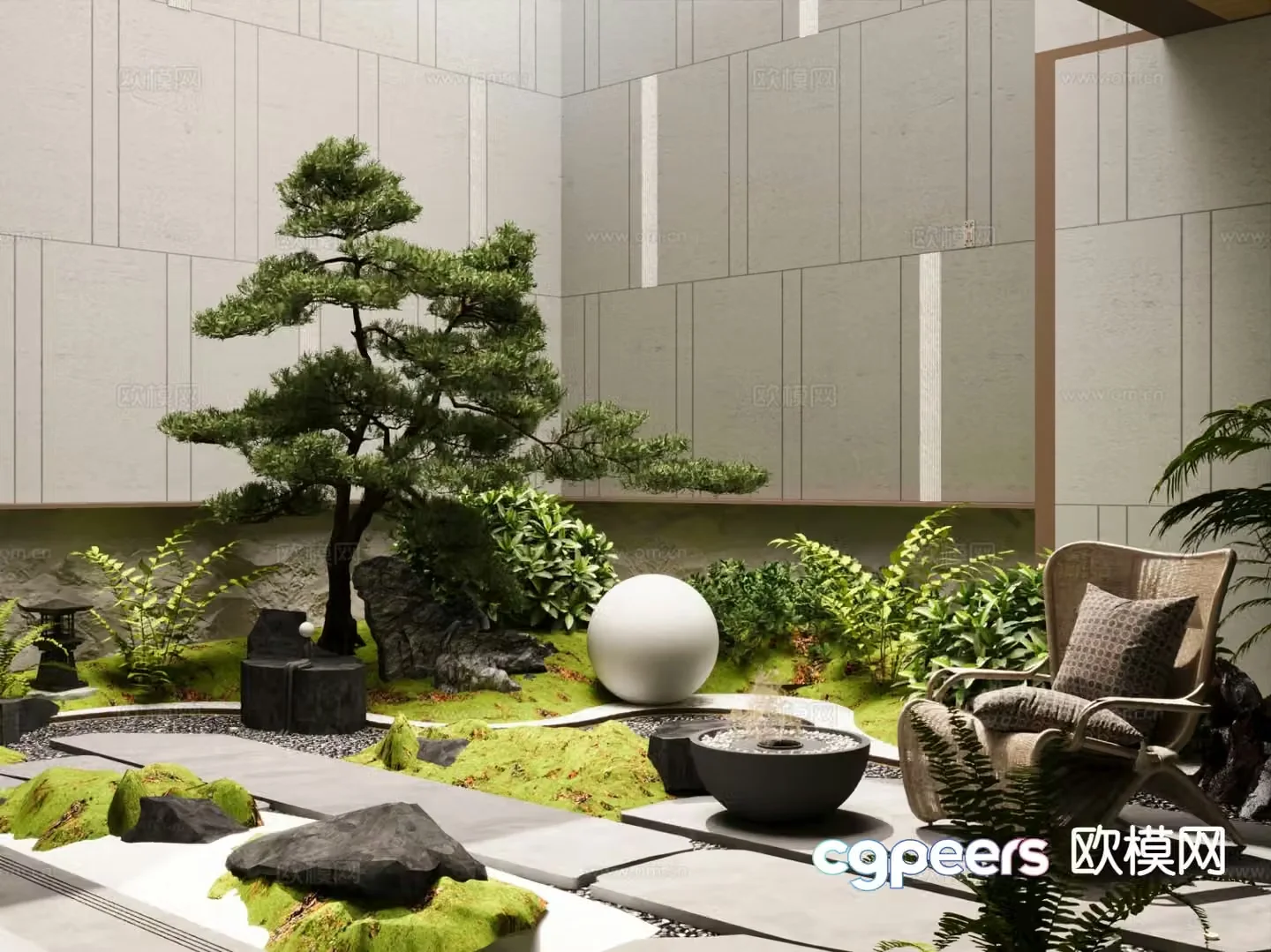 Modern interior landscape 3d model