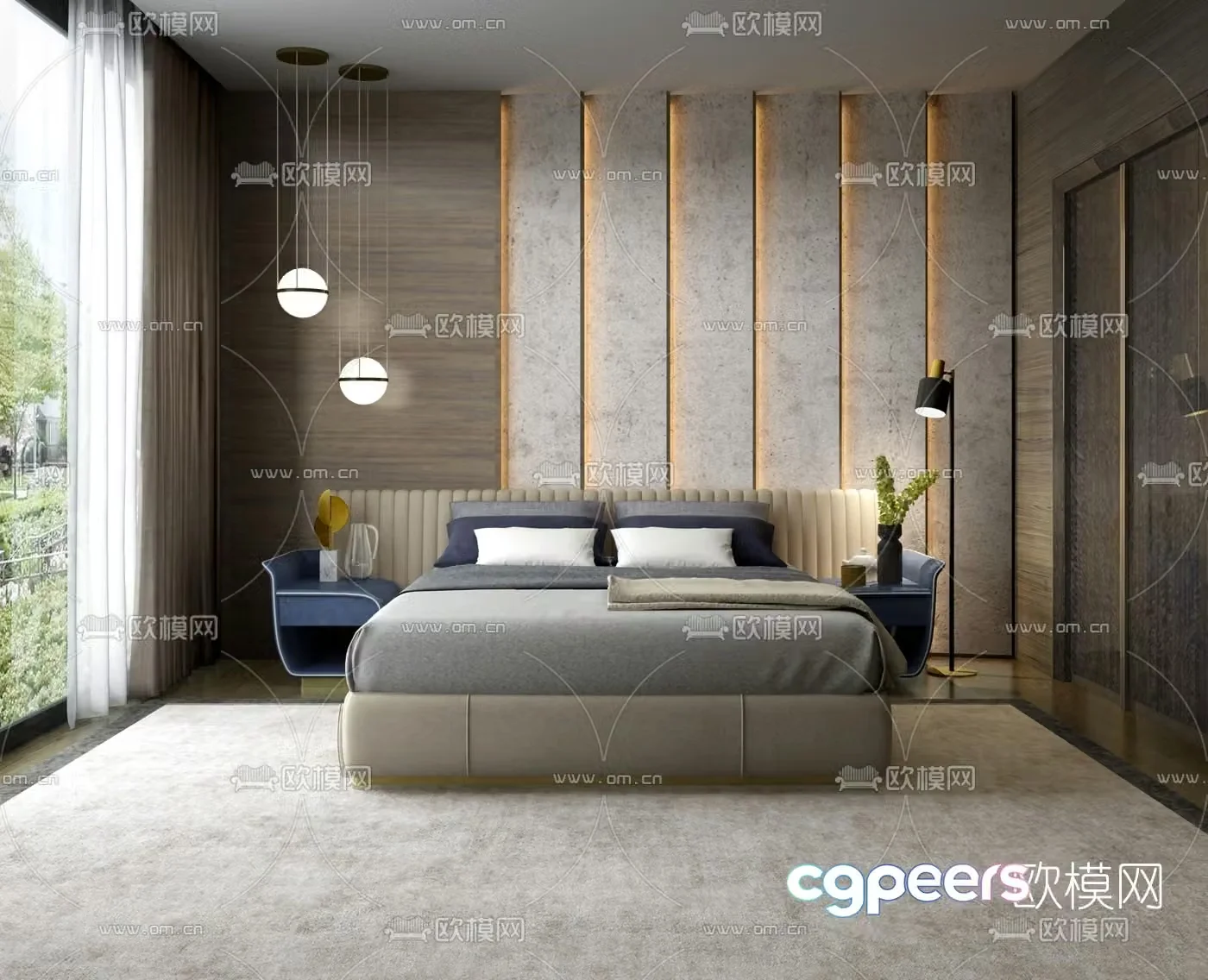 Italian Capital brand modern fabric double bed 3D model