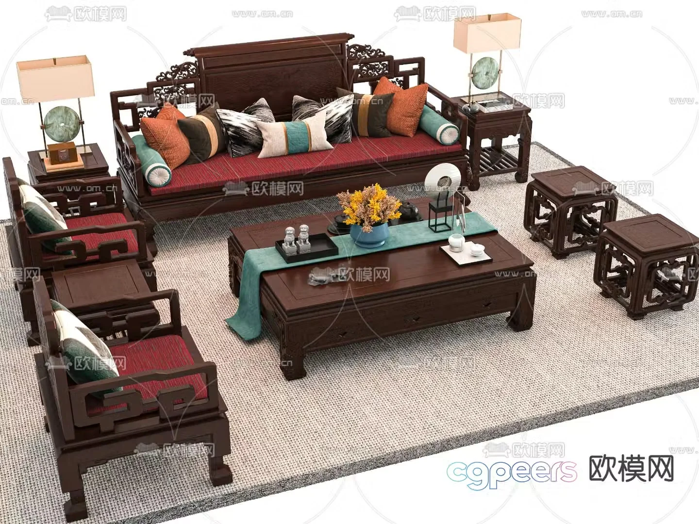New Chinese style modular sofa 3d model