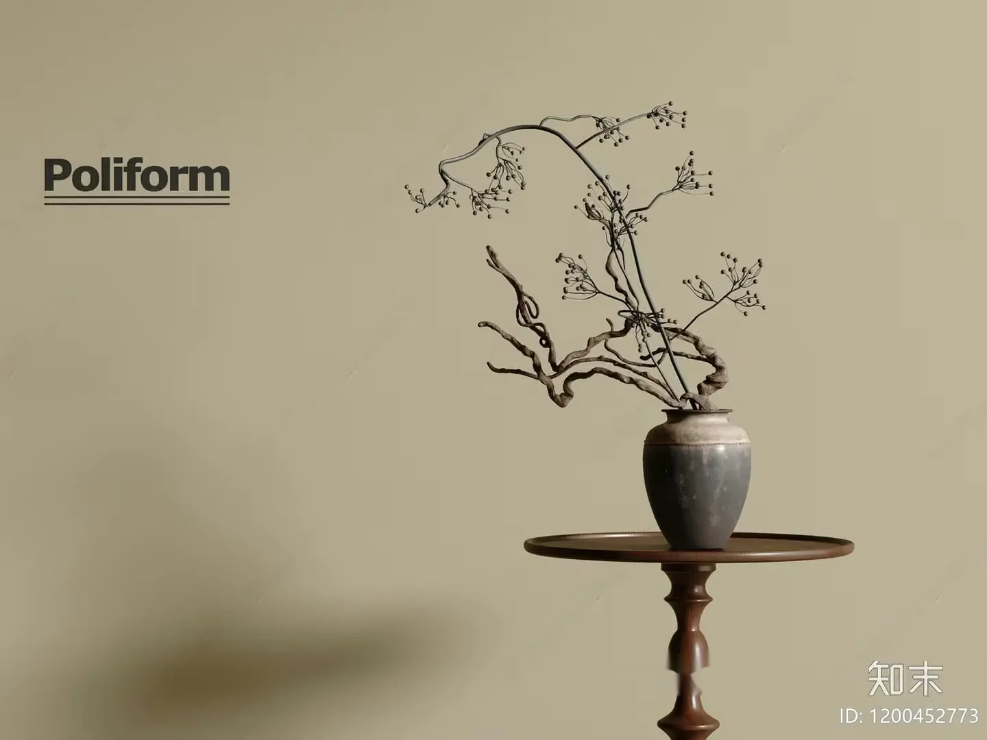 A Vase With A Plant On A Table 3D Model – 480 – CORONA Render