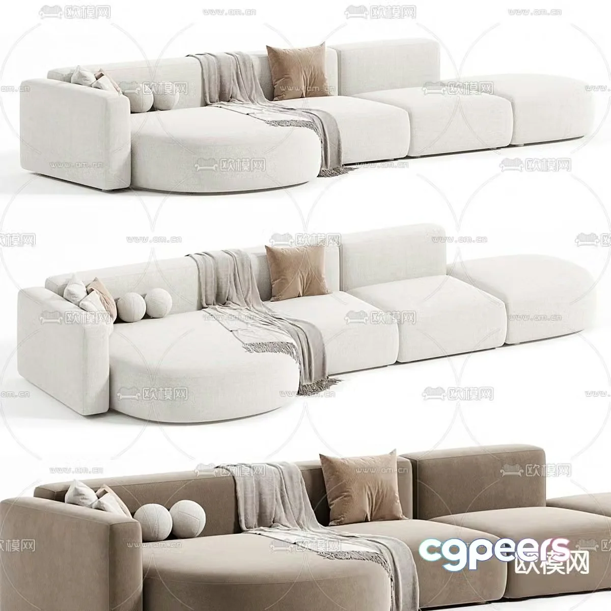 Multi-person sofa upholstered sofa 3d model