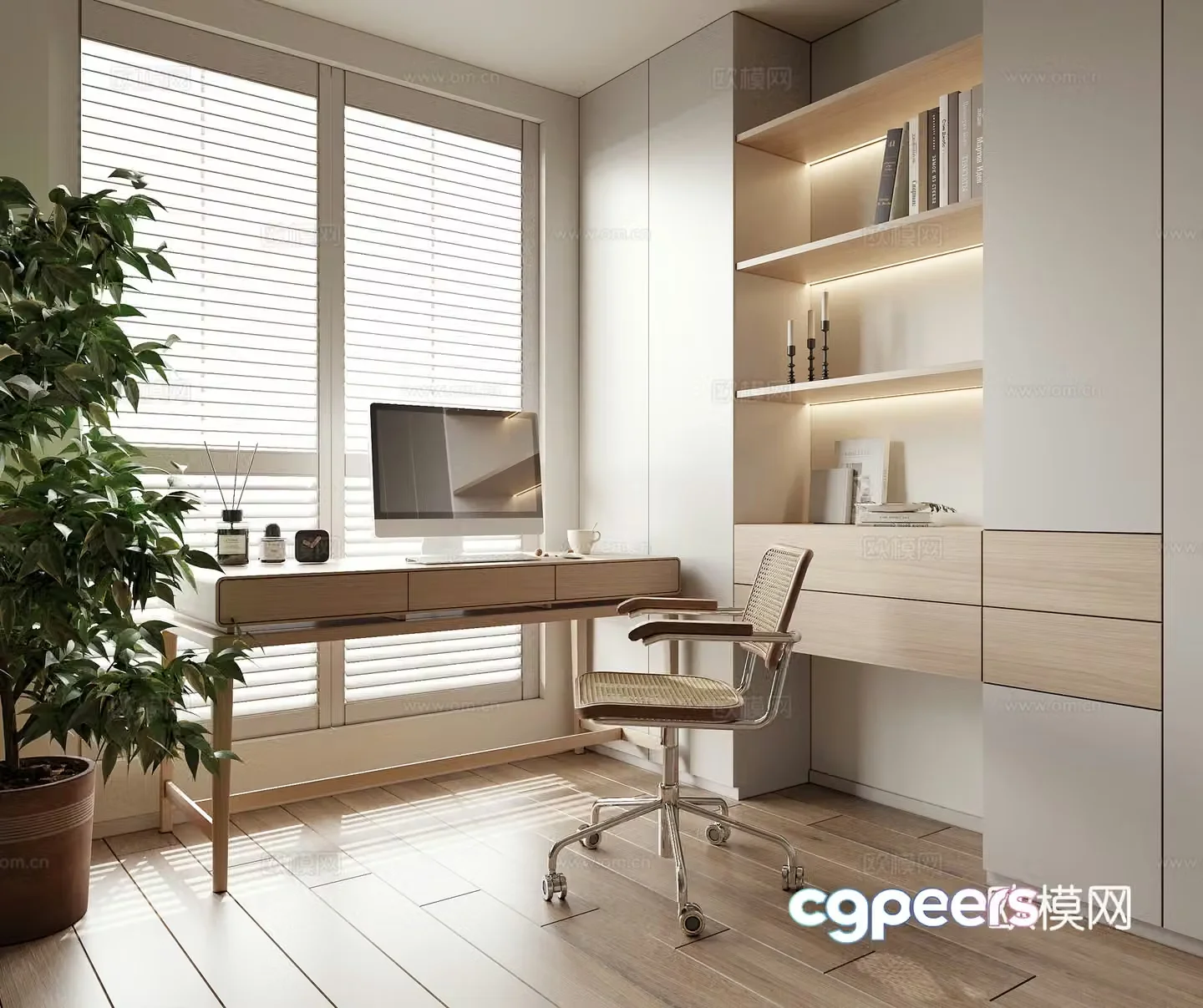 Modern simple study desk office desk 3d model