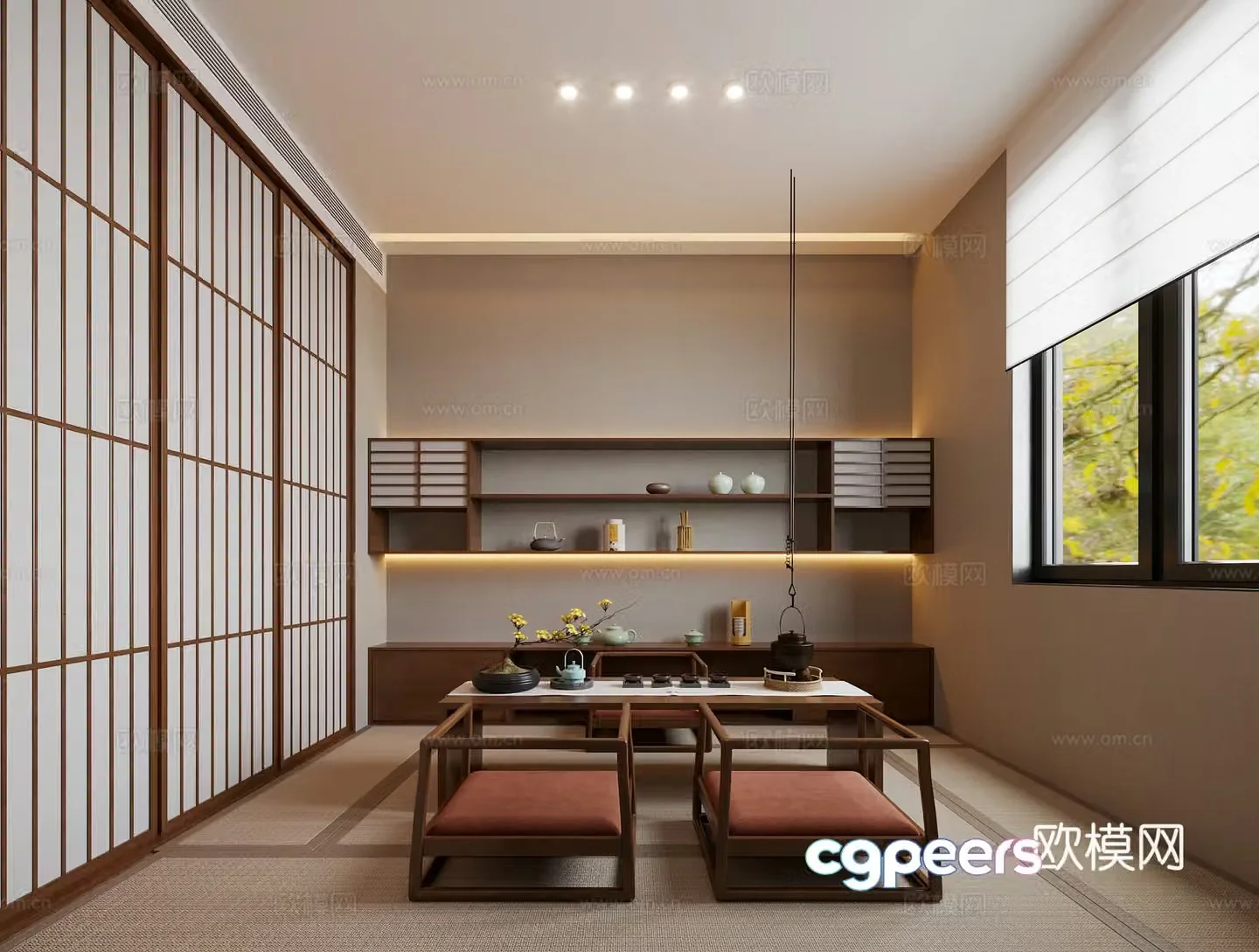 New Chinese-style tea room Song’s tea room Tea table Song’s partition sliding door Tatami tea room Zen tea 3D model