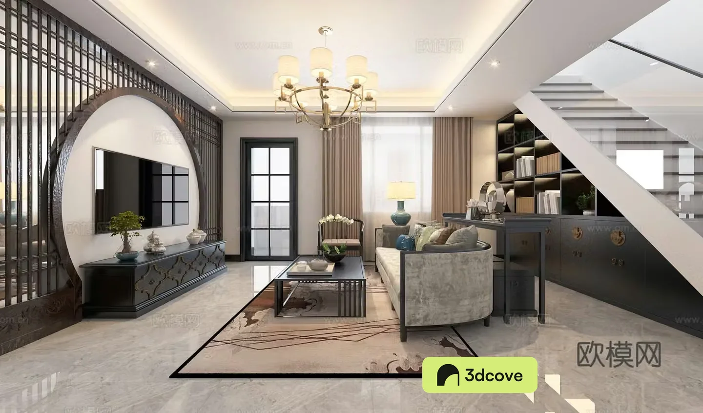 Modern new Chinese style living and dining room