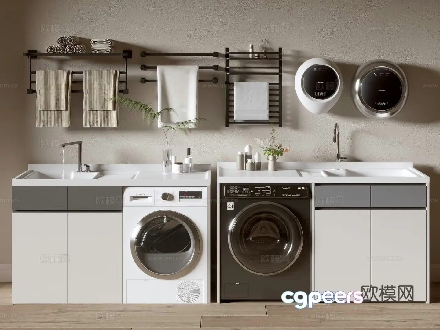 Modern minimalist wind cabinet whole cabinet washing machine cabinet small washing machine balcony cabinet storage cabinet 3D model