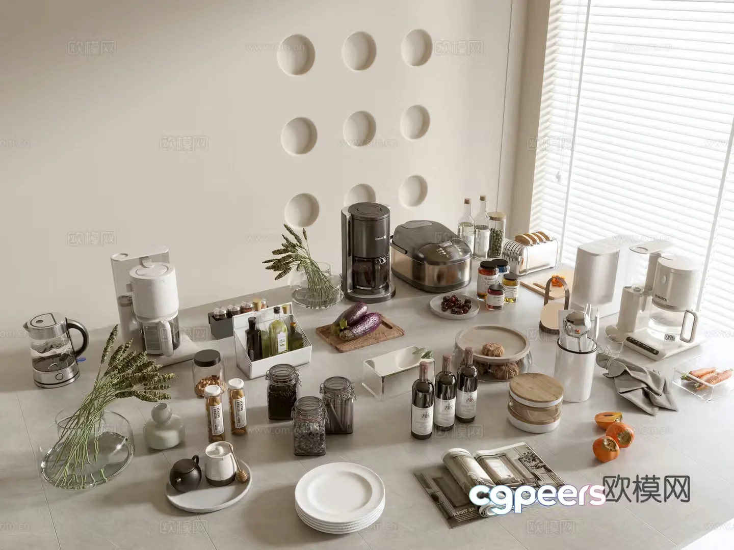 Modern ornament combination Kitchen supplies Kitchenware Tableware Kitchen appliances Art ornaments Dining table 3D model