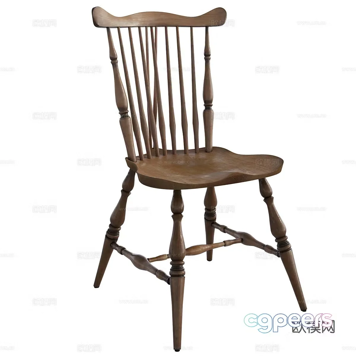 American retro birch windsor chair 3d model
