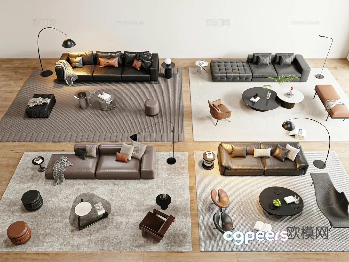 Modern Italian sofa coffee table combination 3D model