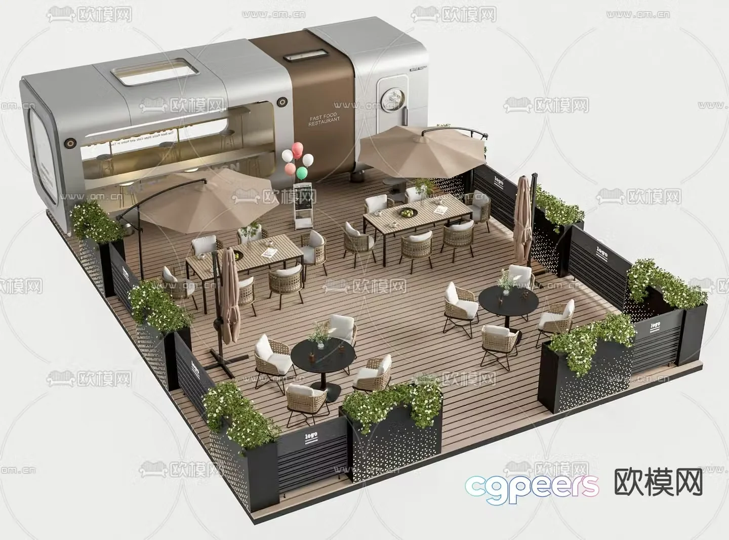 Outdoor table 3d model outside cafe