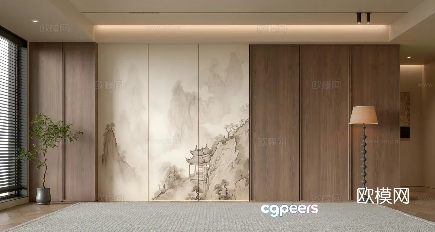 Medium style sofa background wall 3d model