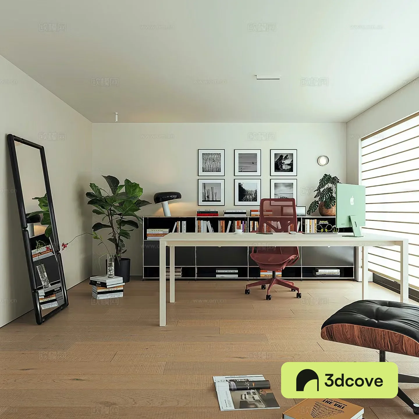 Modern minimalist study Eames lounge chair chieftain chair USM chest of drawers dream curtain dressing mirror