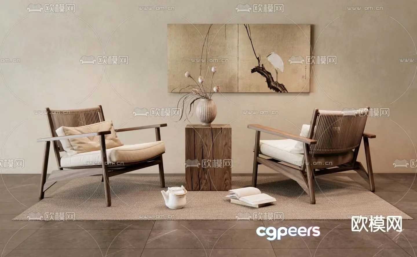 Wabi-sabi style leisure chair 3d model