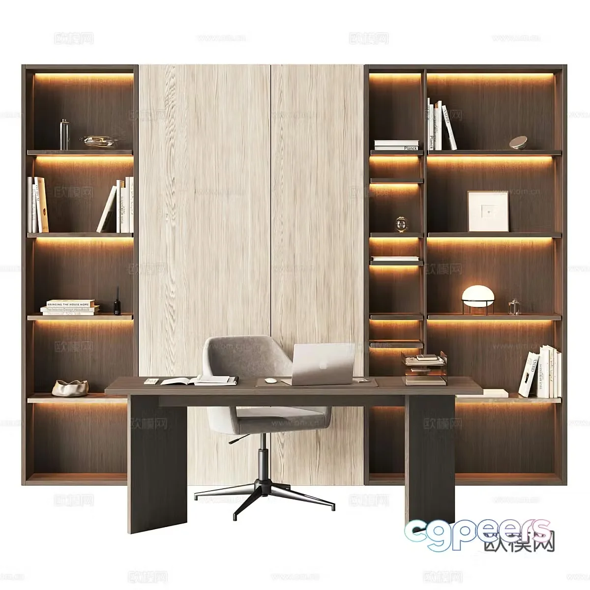 Modern Italian minimalist bookcase desk and chair 3d model
