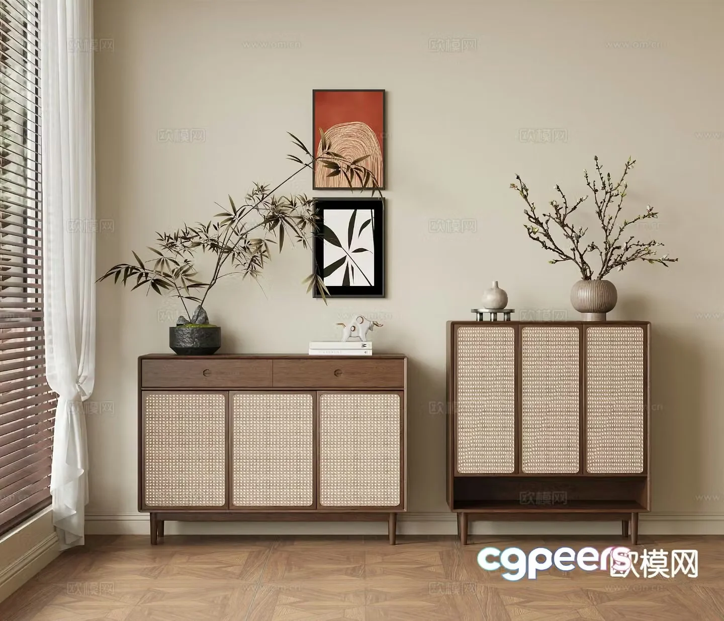 Middle-aged side cabinet porch cabinet end view cabinet 3D model