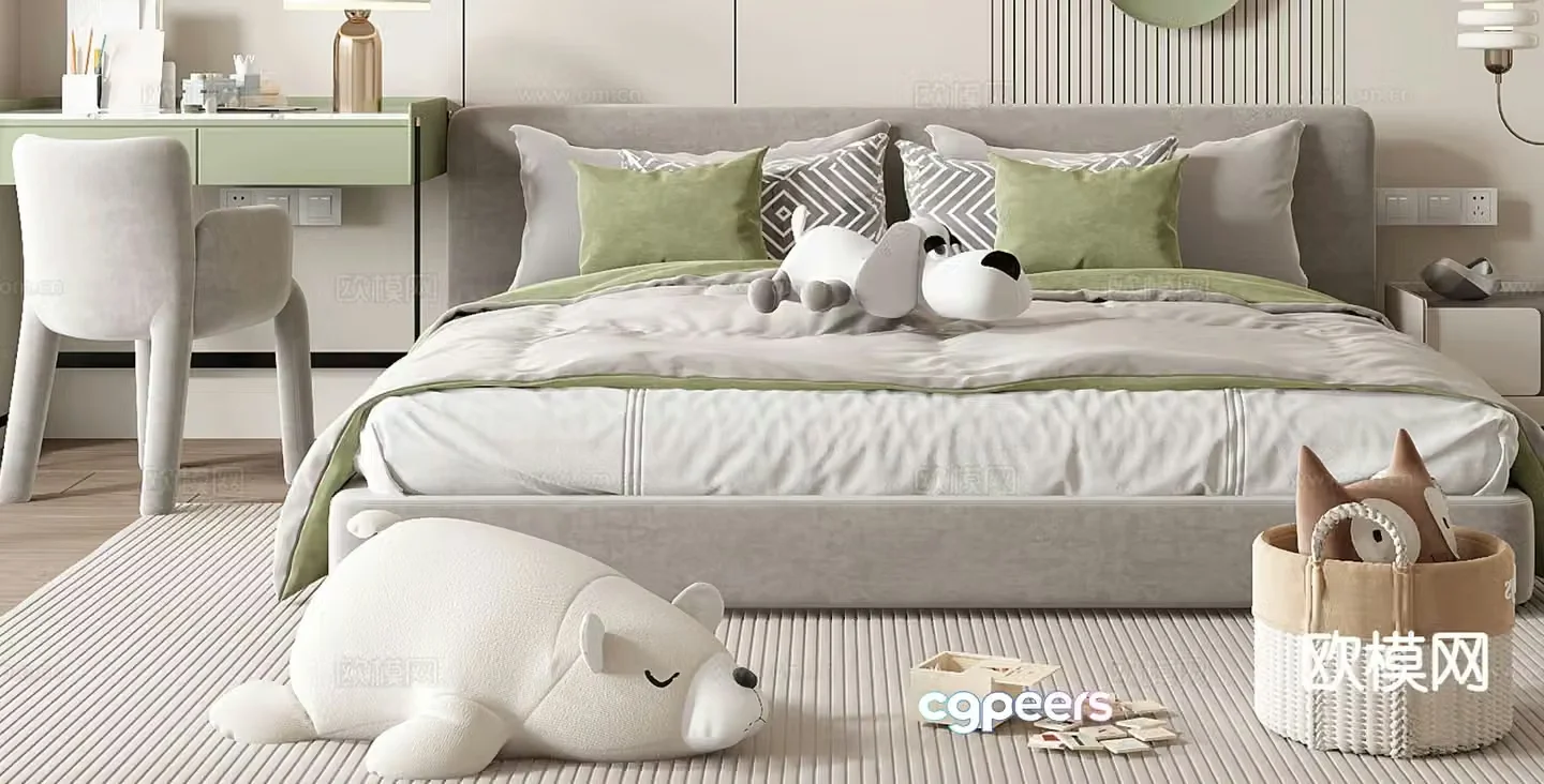 Modern children’s bed double bed 3d model