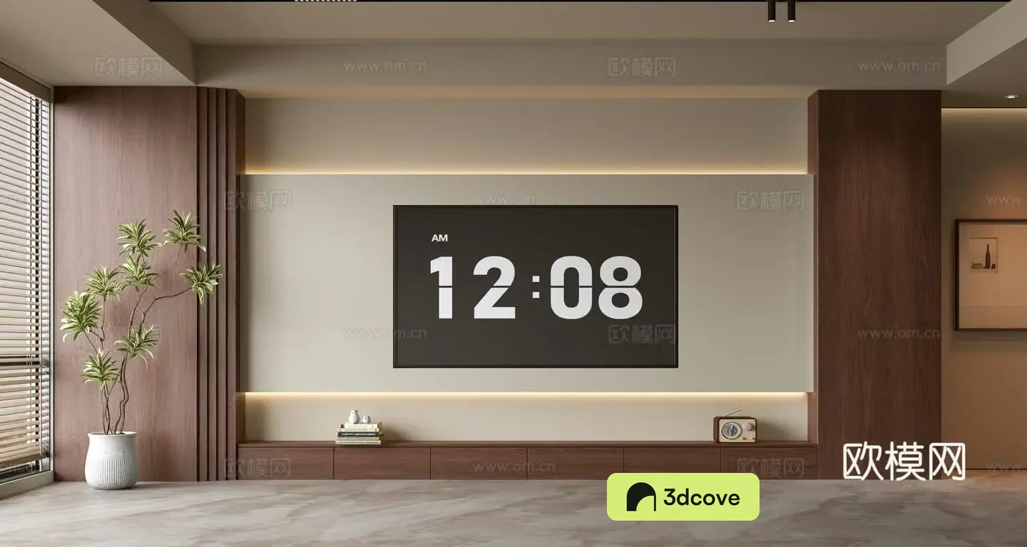 Middle-aged TV background wall 3d model