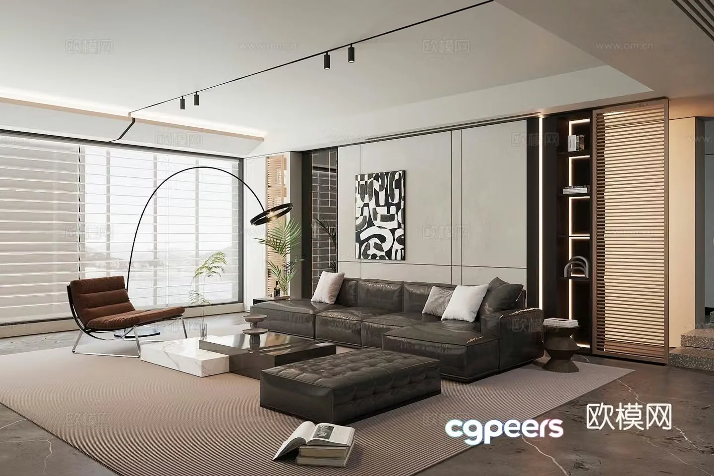 Modern home living room sofa coffee table combination module sofa TV wall background wall light luxury 3D model