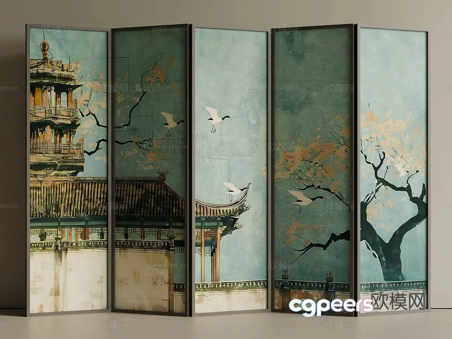 French New Chinese Screen Wooden Screen 3D Model