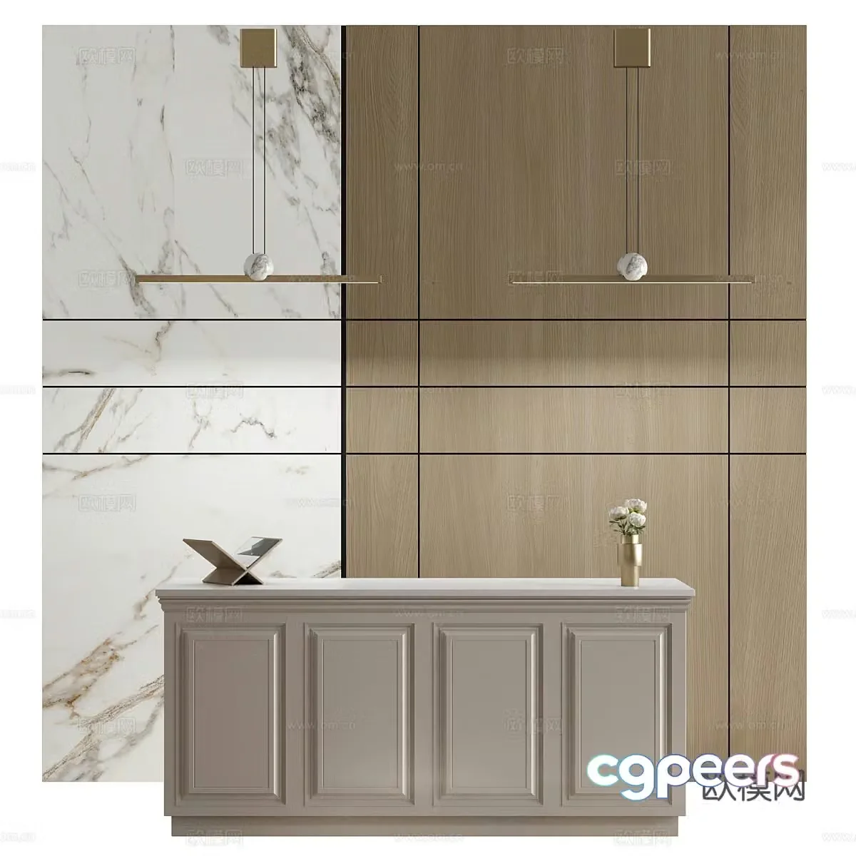 New Chinese style light luxury front desk reception desk 3D model
