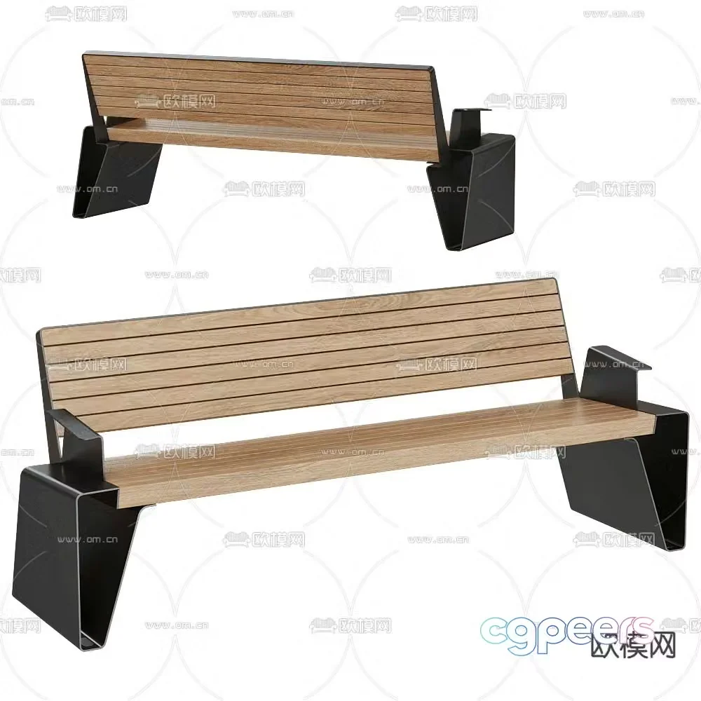 Public seating park bench 3d model