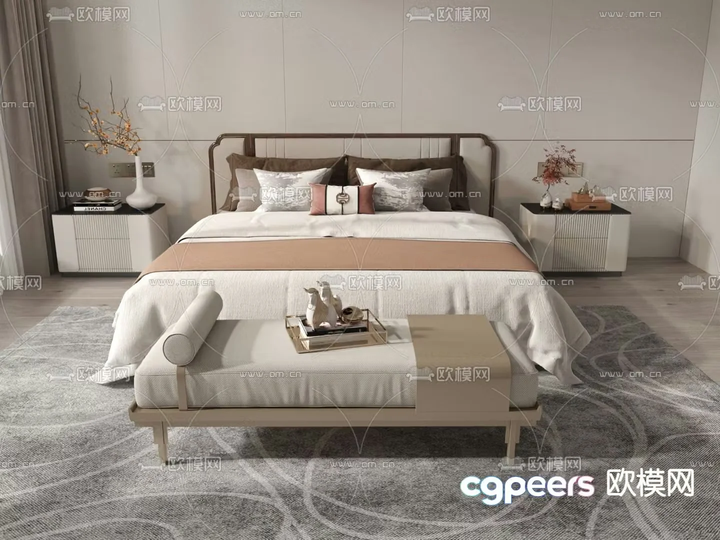 New Chinese style double bed 3d model