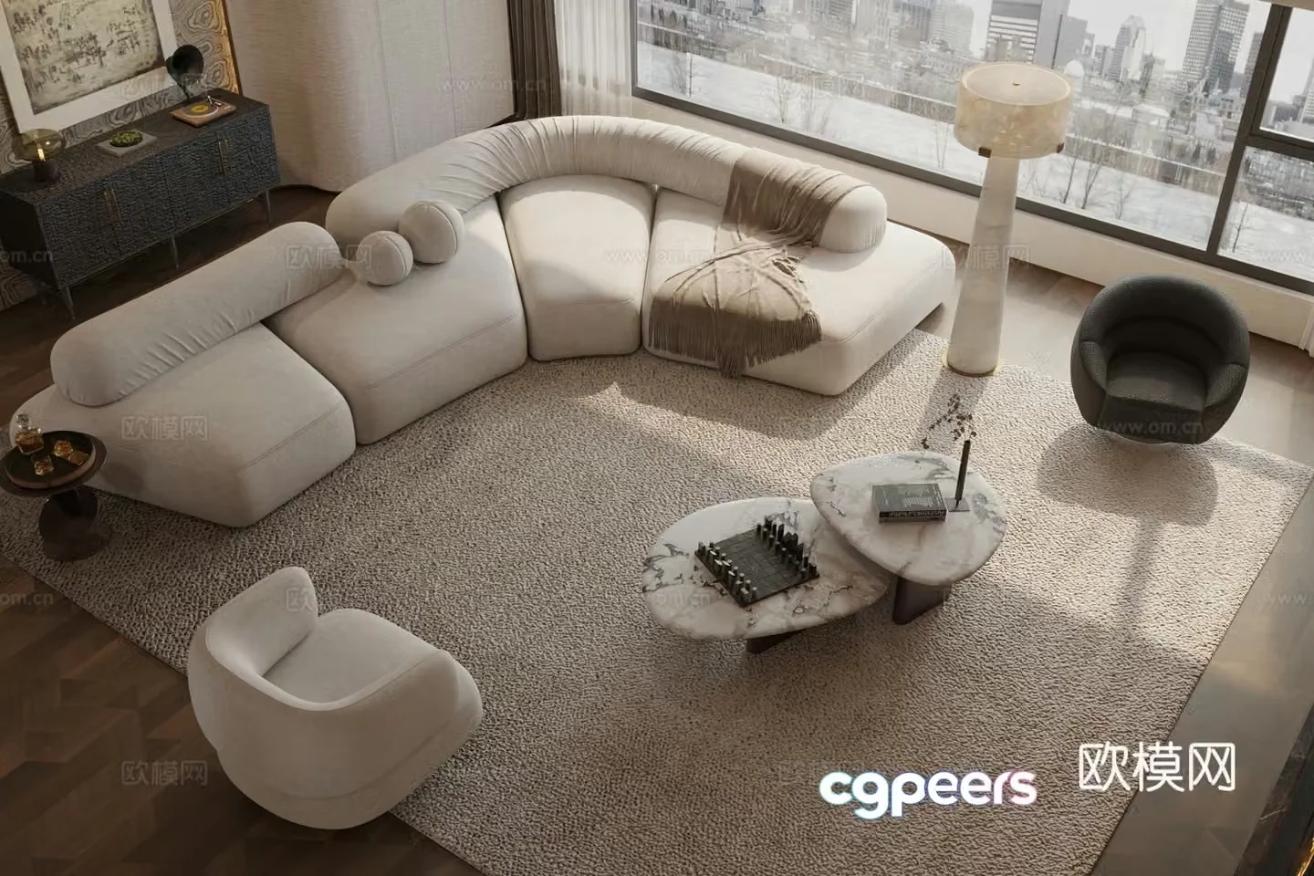 Modern sofa combination fabric sofa sofa coffee table combination fabric leisure chair marble coffee table 3D model