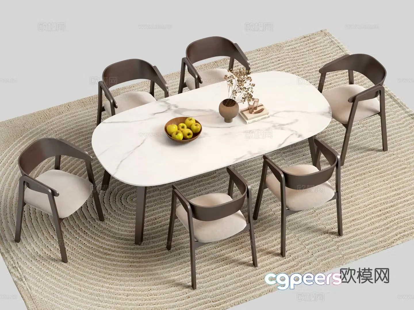 Wasabi Middle-aged Nordic dining table chair carpet 3D model