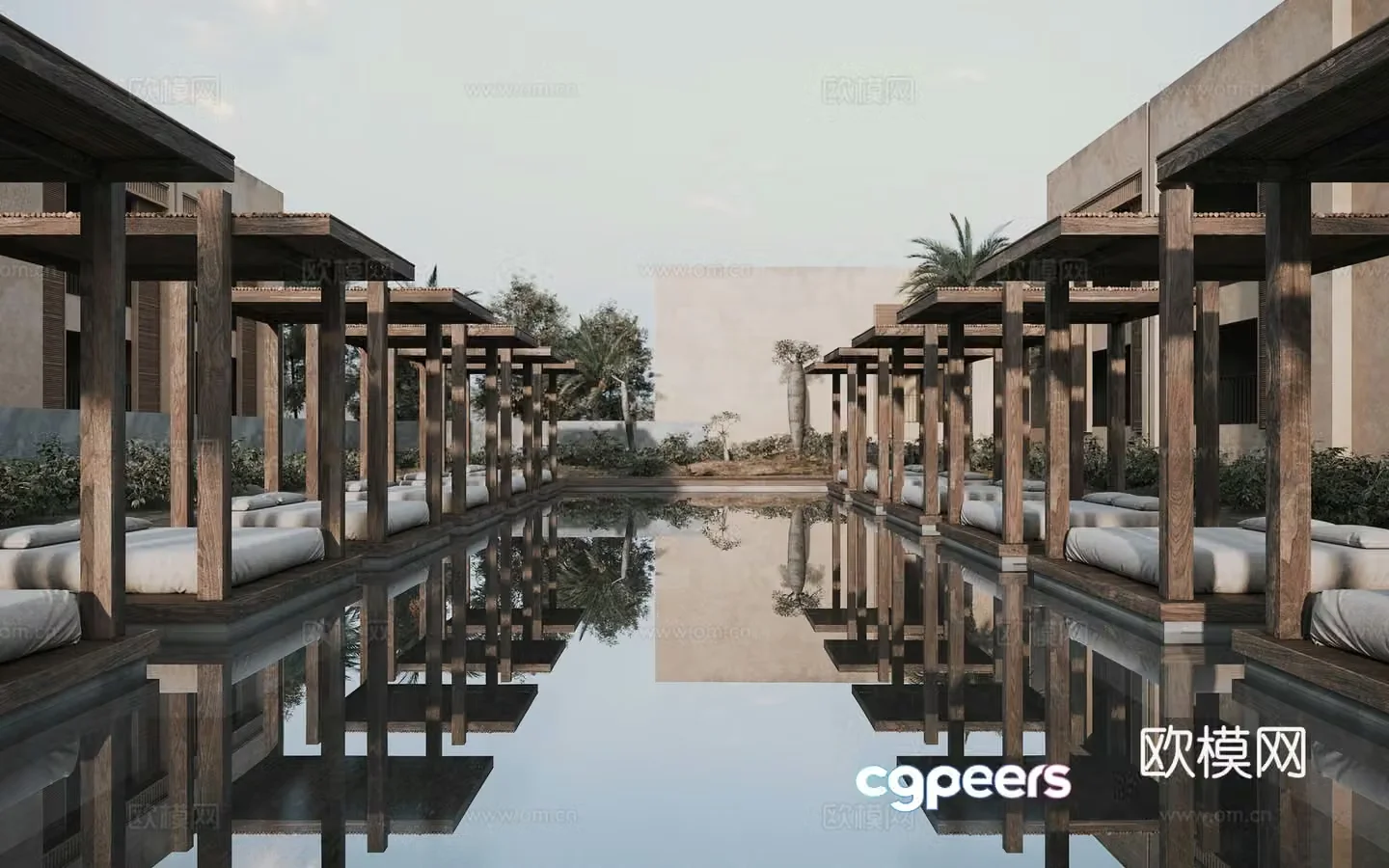 3D model of Wabi Sabu B&B waterscape leisure area