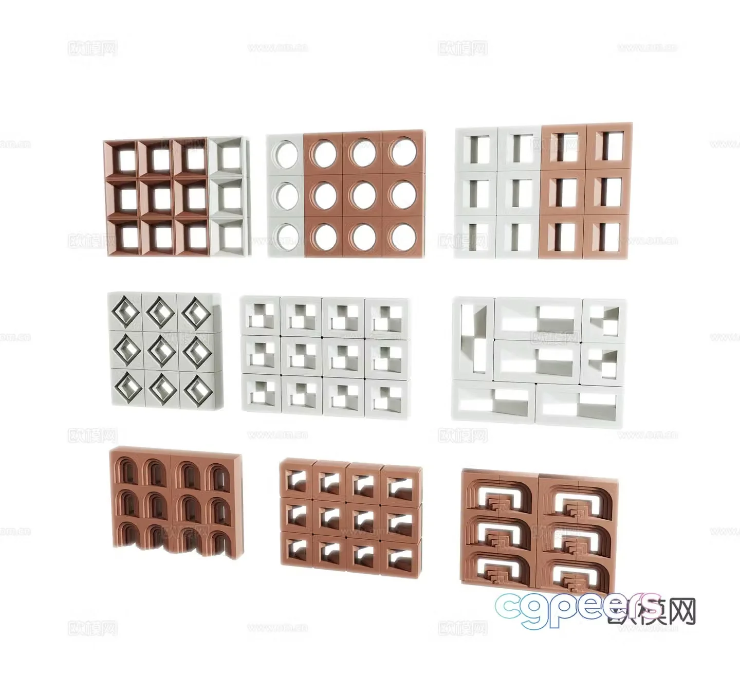 Modern hollow cement brick partition Hollow brick foam brick grating brick wall 3d model