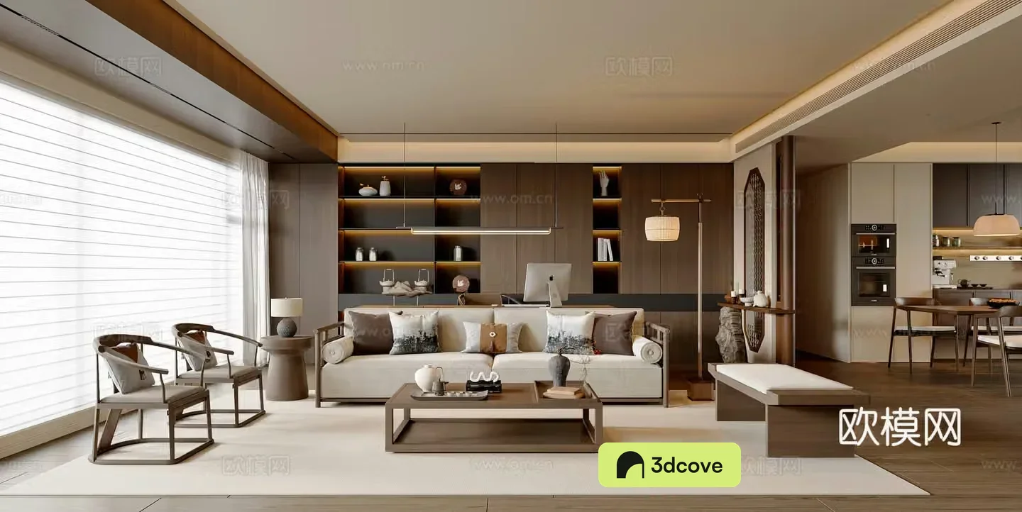 New Chinese style Chinese living and dining room sofa and coffee table combination bookcase desk and chair combination sideboard