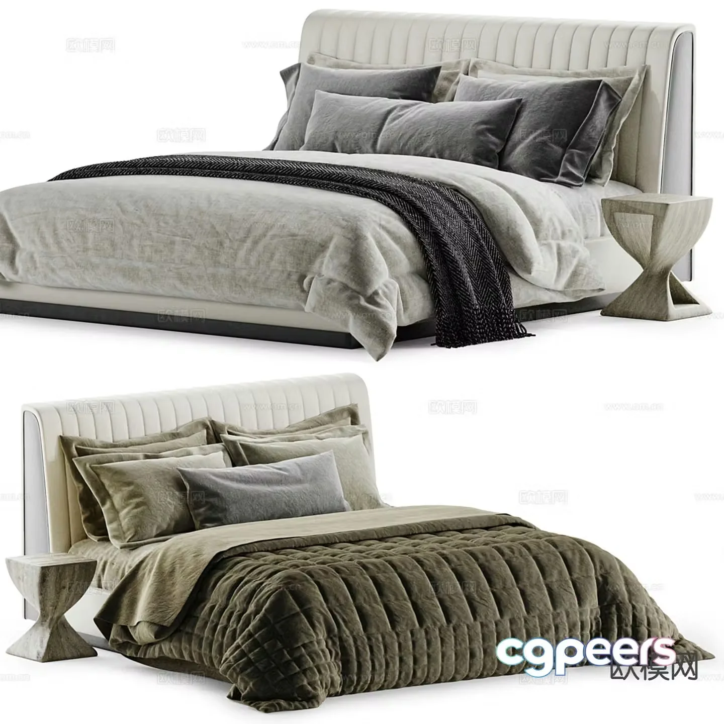Modern fabric double bed 3d model