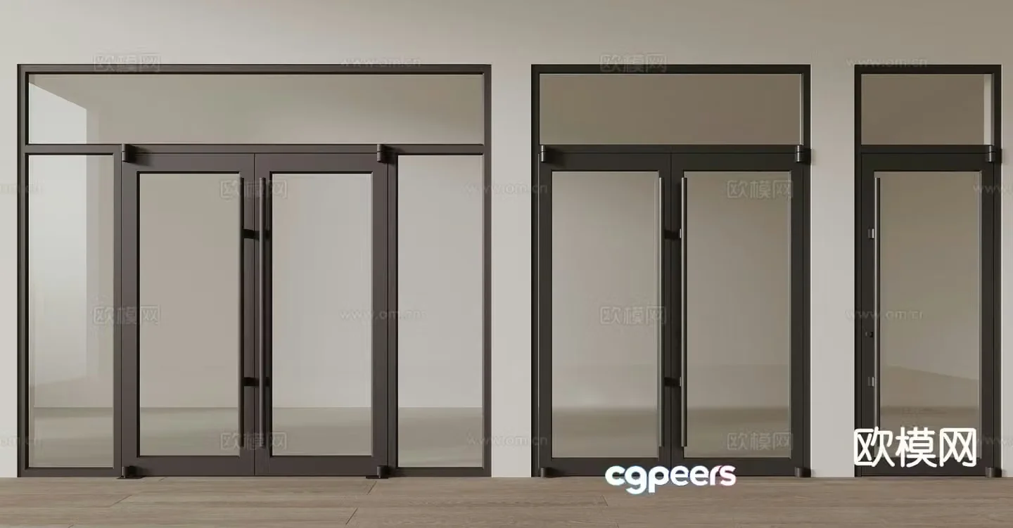 Modern double door glass door KFC door shop door 3d model