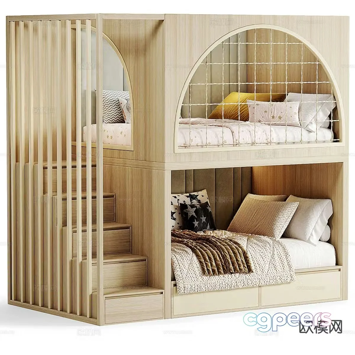Log style children’s bed bunk bed bunk bed 3D model