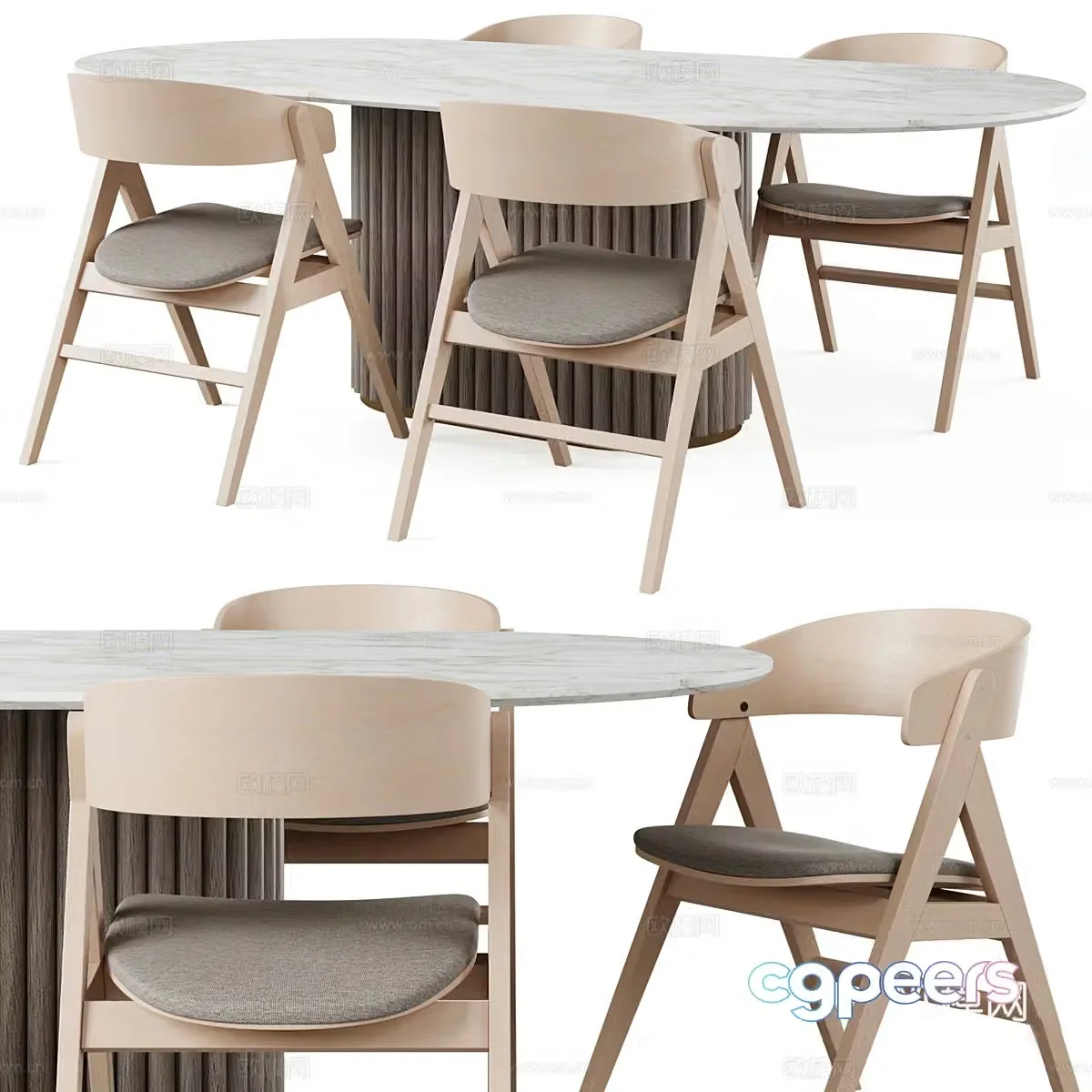 New Chinese dining table and chair 3D model