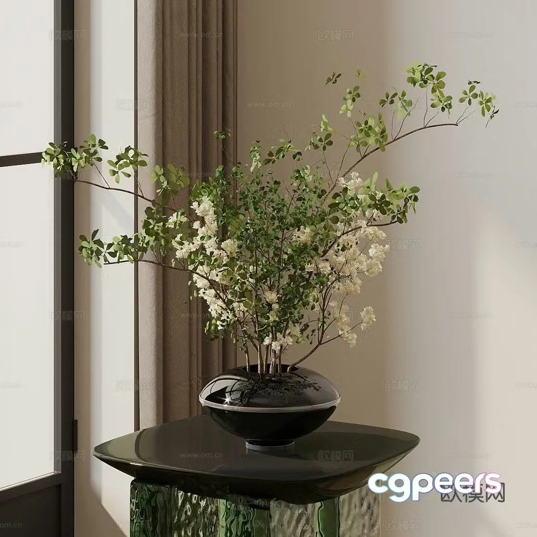 Potted flower art Green flower art 3D model