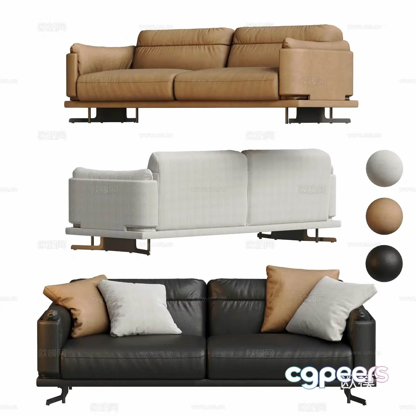 Double sofa leather sofa 3d model