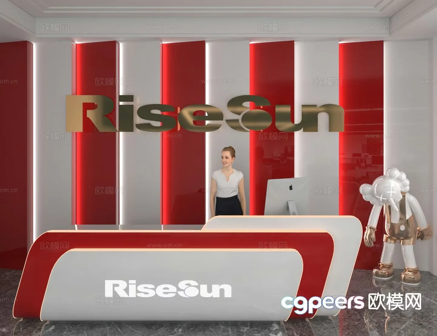 Modern front desk reception desk information desk office background 3d model