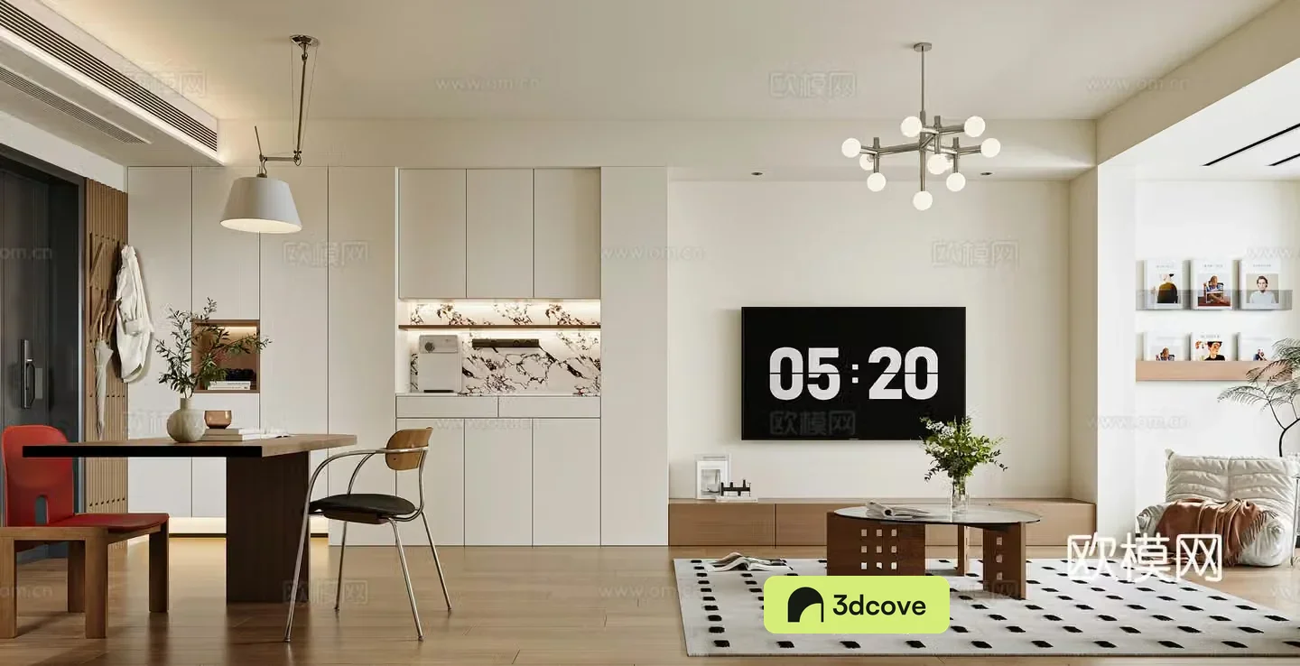 Modern medieval living room Bauhaus living room Medium medieval dining table and chairs Shift chandelier Wash and drying set
