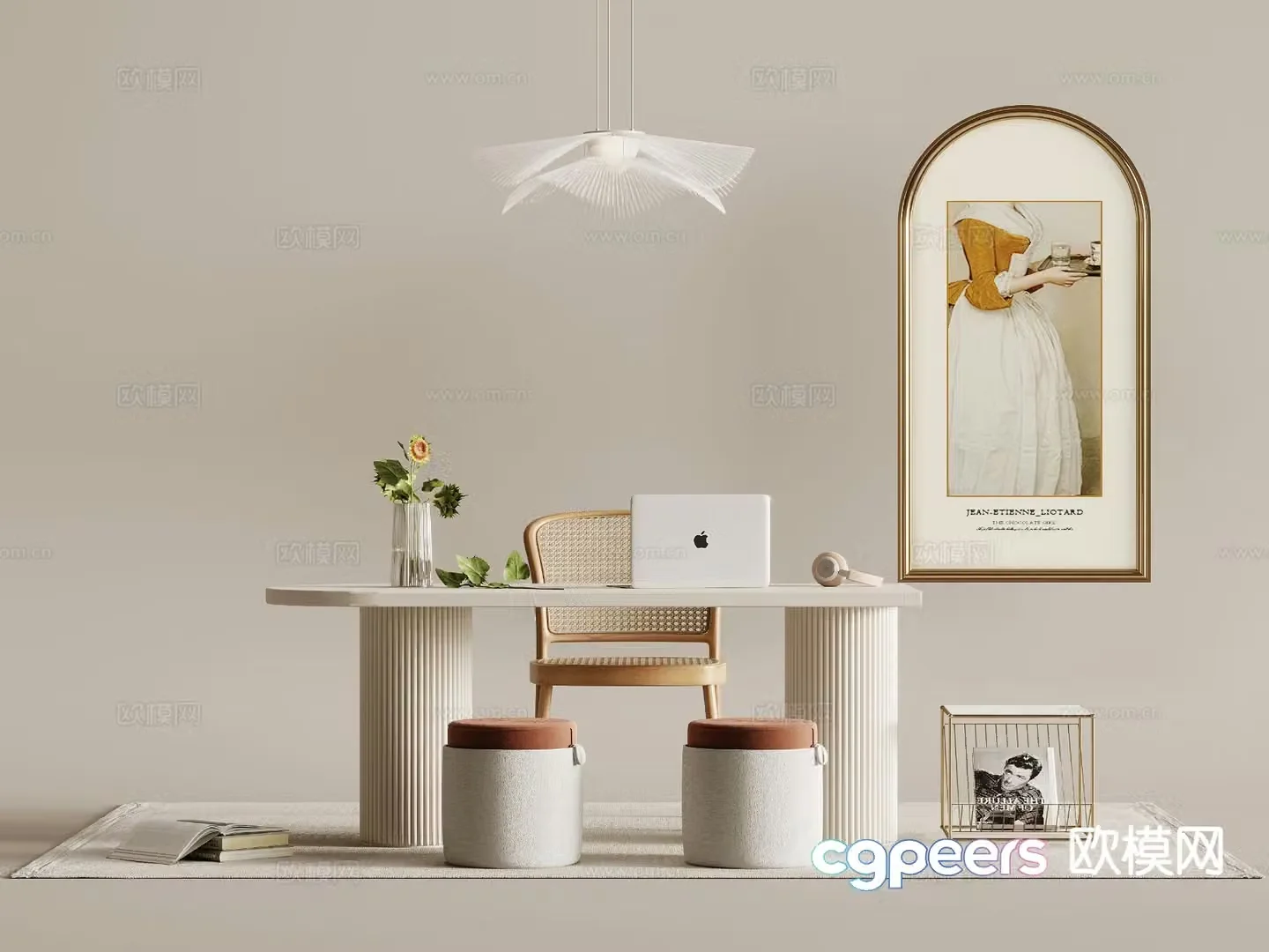 Cream style desk chair 3d model