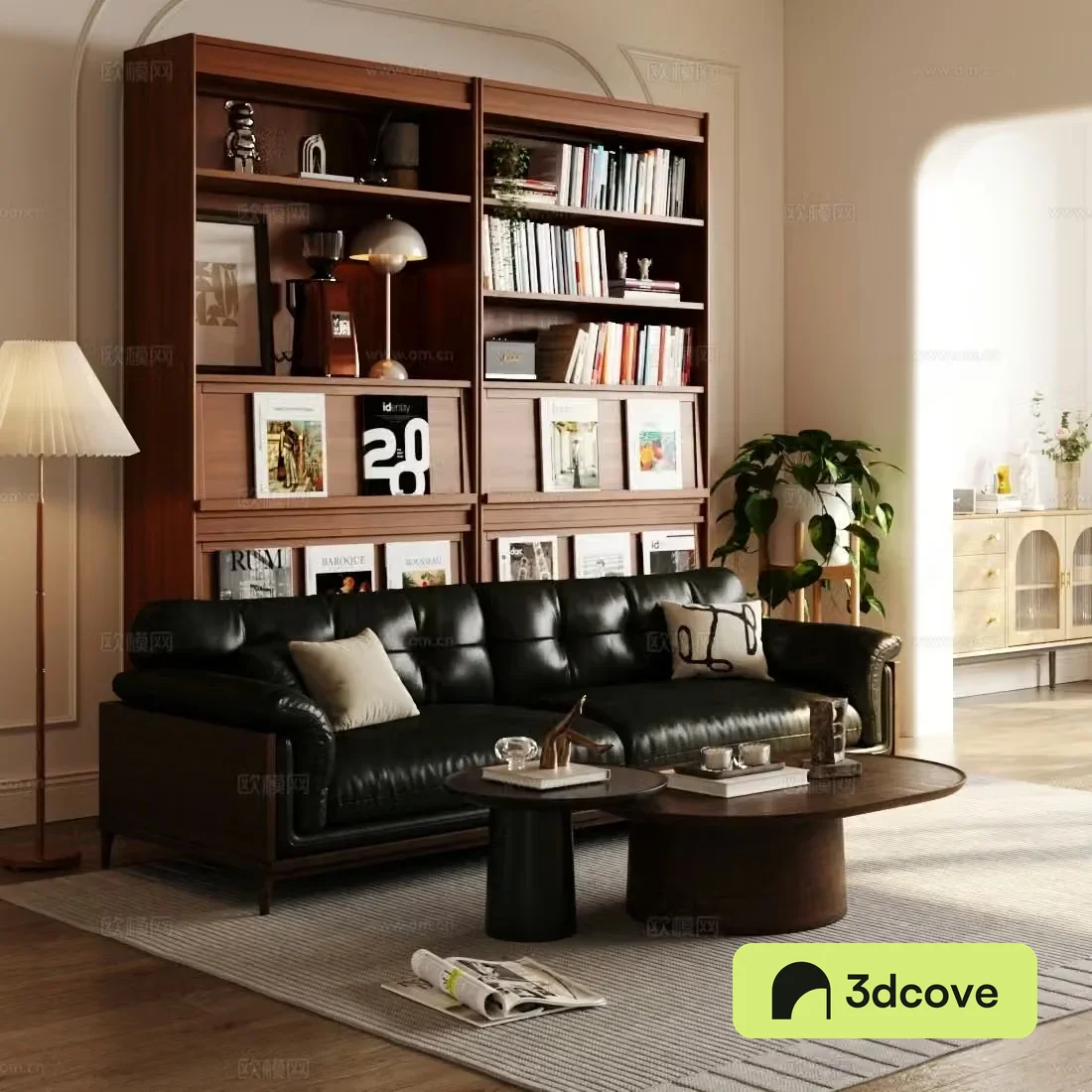 Medium retro home living room Sofa coffee table combination Decorative cabinet