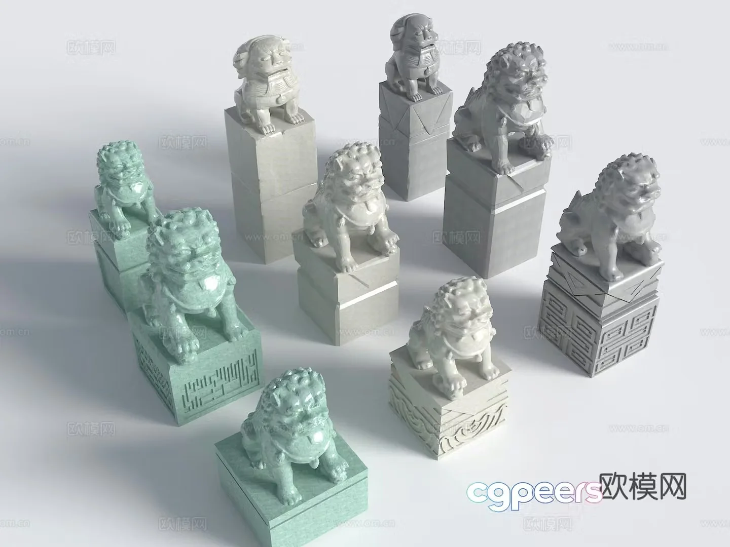 Chinese style stone lion stone carving unicorn stone statue Pixiu mythical beast sculpture sketch 3D model