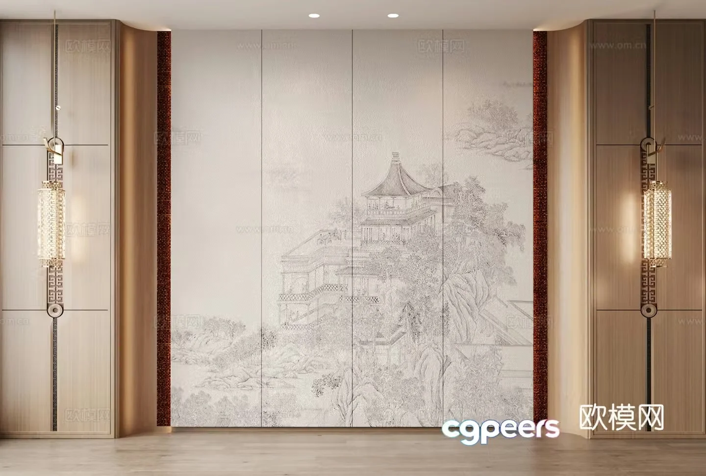 New Chinese style background wall 3d model