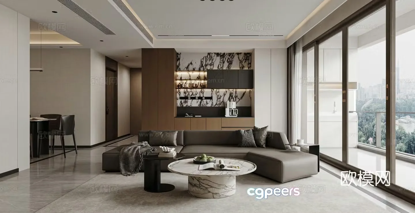 Modern living and dining room Combination sofa Wine cabinet Dining table Modern living room Light luxury Italian living room 3D model