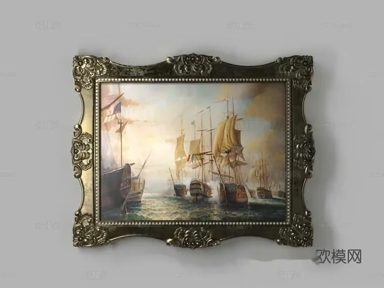 A Framed Painting Of Ships At Sea 3D Model – 6744 – VRAY Render