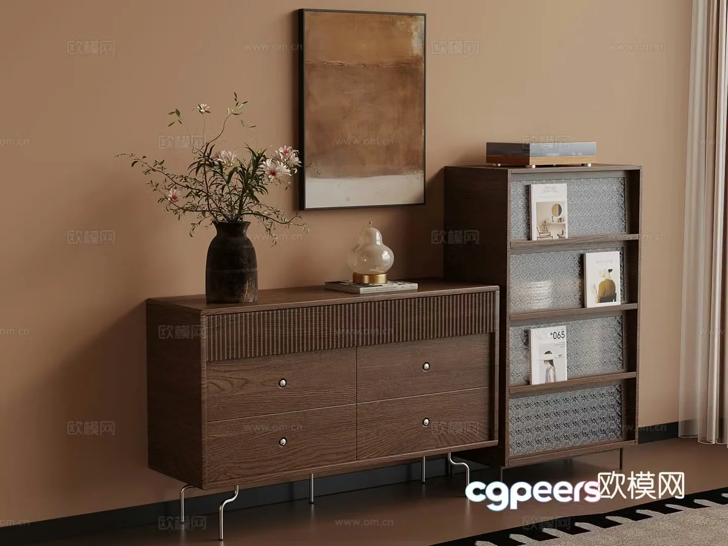 Middle-aged side cabinet cabinet decorative ornament 3D model