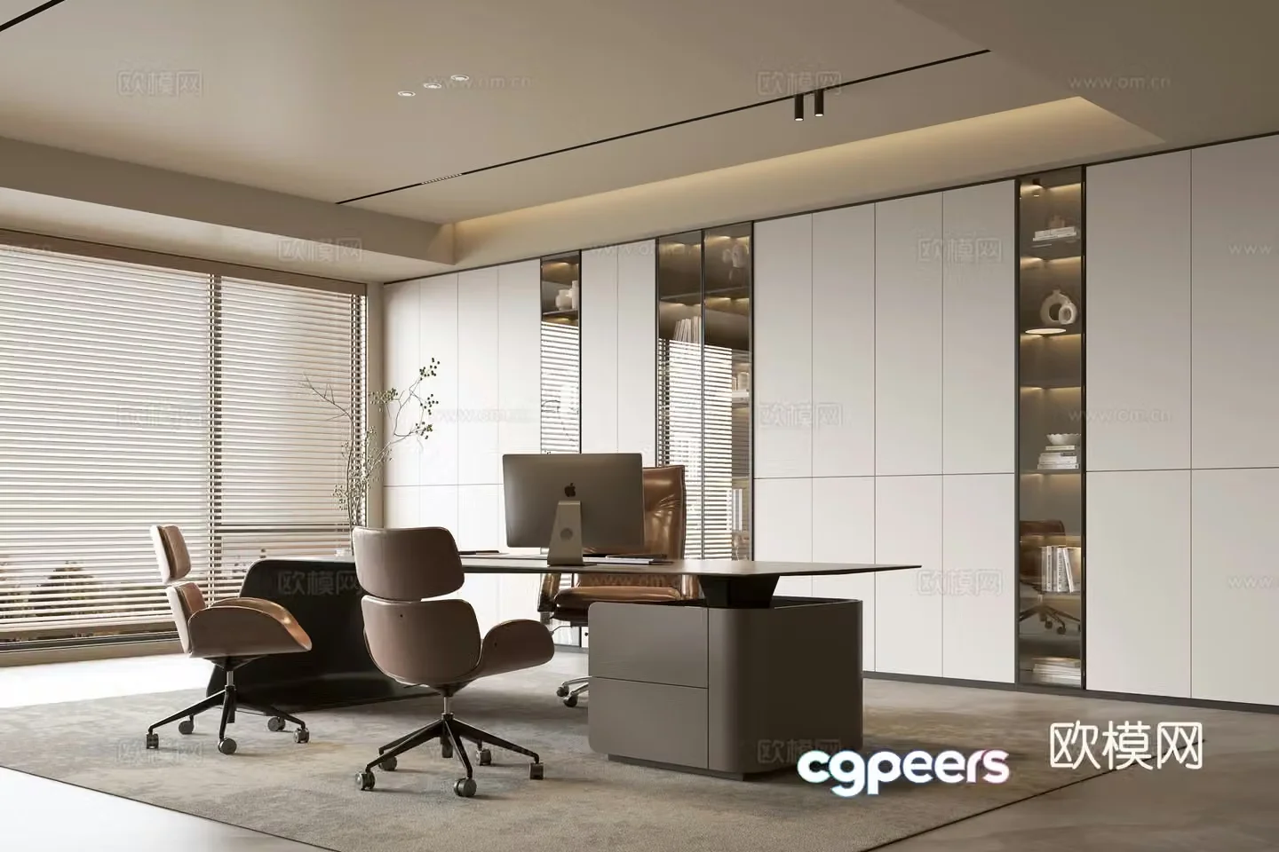 Modern minimalist office ins wind background wall bookcase office bookcase bookcase background wall 3d model